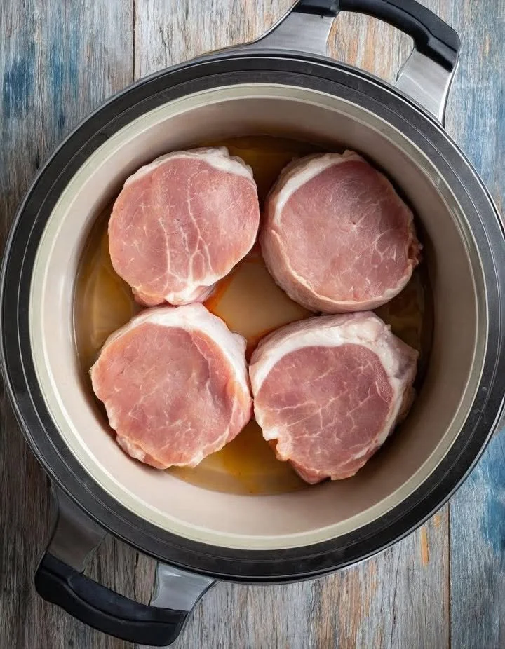 Delicious slow cooker pork chops ready to serve.