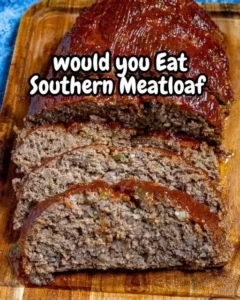 Delicious Southern meatloaf served with mashed potatoes and green beans.