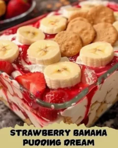 Delicious Strawberry Banana Pudding dessert in a glass