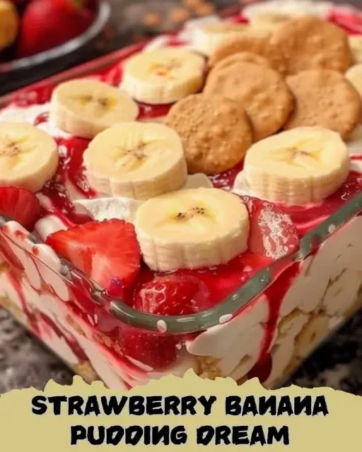 Delicious Strawberry Banana Pudding dessert in a glass
