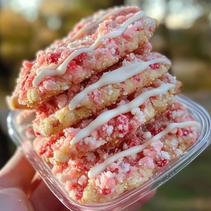 Delicious Strawberry Delight Crunch Cookies with a crispy texture and fruity flavor.