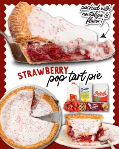 Delicious homemade Strawberry Pop-Tart Pie with fresh strawberries and icing