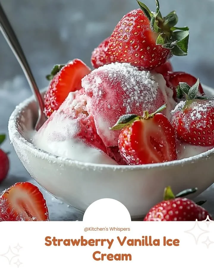 Delicious strawberry vanilla ice cream served in a bowl with fresh strawberries