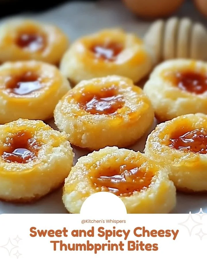 Sweet and spicy cheesy thumbprint bites ready to enjoy