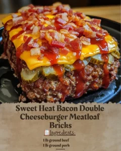 Sweet Heat Bacon Double Cheeseburger Meatloaf Bricks served on a plate