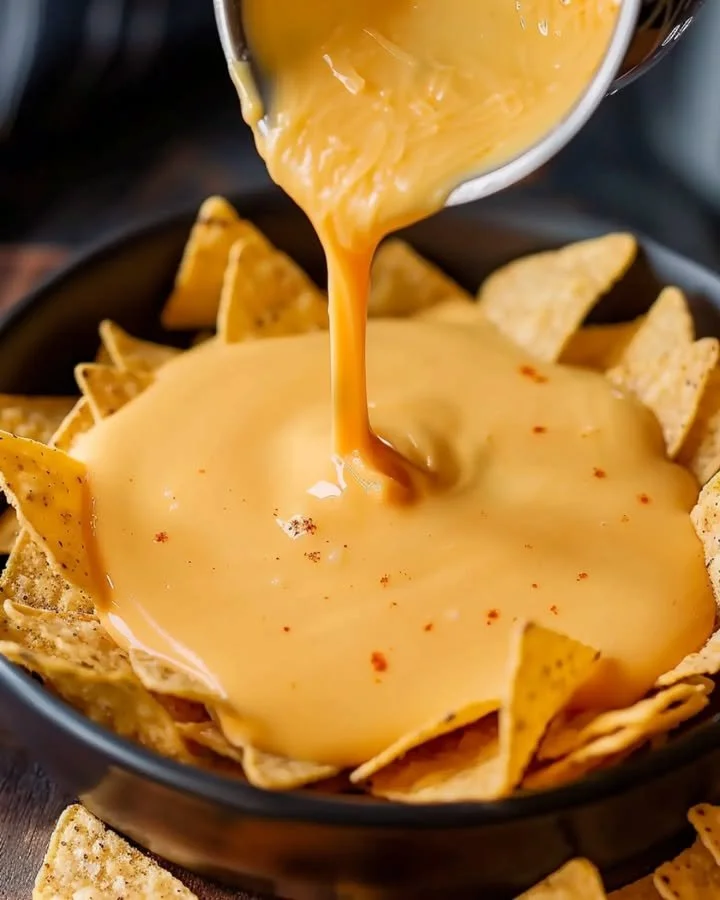 Taco Bell Nacho Cheese served with crispy tortilla chips