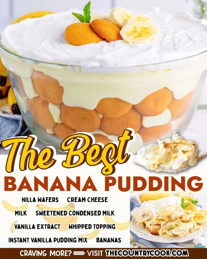 Delicious homemade banana pudding in a bowl with fresh bananas and whipped cream