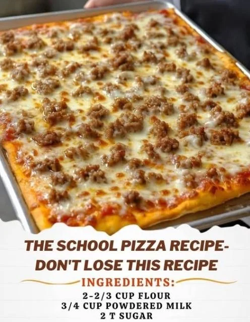 Homemade school pizza recipe served with fresh toppings