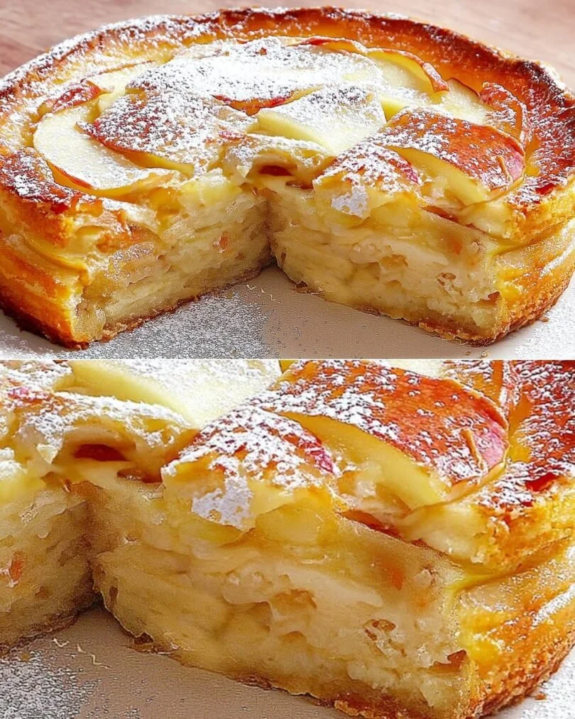 Delicious apple-stuffed German cake on a plate with fresh apples