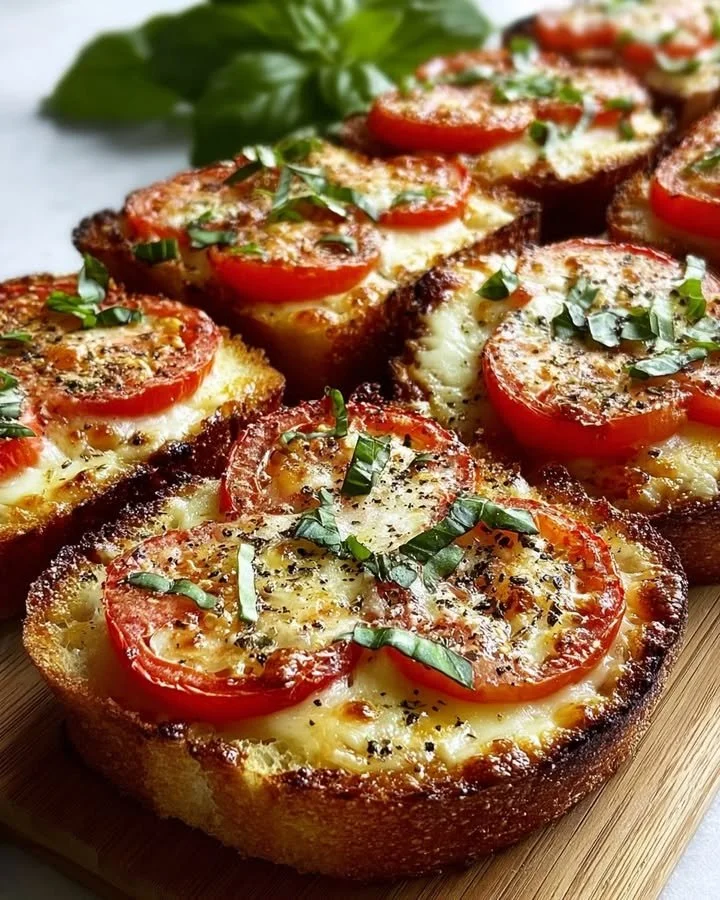 Delicious tomato basil garlic bread, perfect for dipping and snacking.