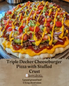 Triple Decker Cheeseburger Pizza with a delicious stuffed crust