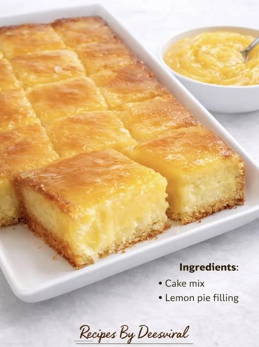Delicious two-ingredient lemon bars ready to serve on a plate