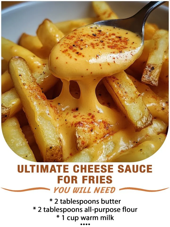Creamy cheese sauce drizzled over crispy fries