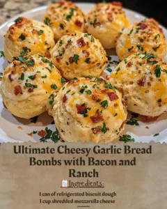 Ultimate cheesy garlic bread bombs with bacon and ranch, perfect for snacking.