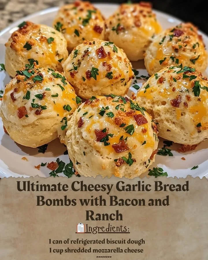 Ultimate cheesy garlic bread bombs with bacon and ranch, perfect for snacking.