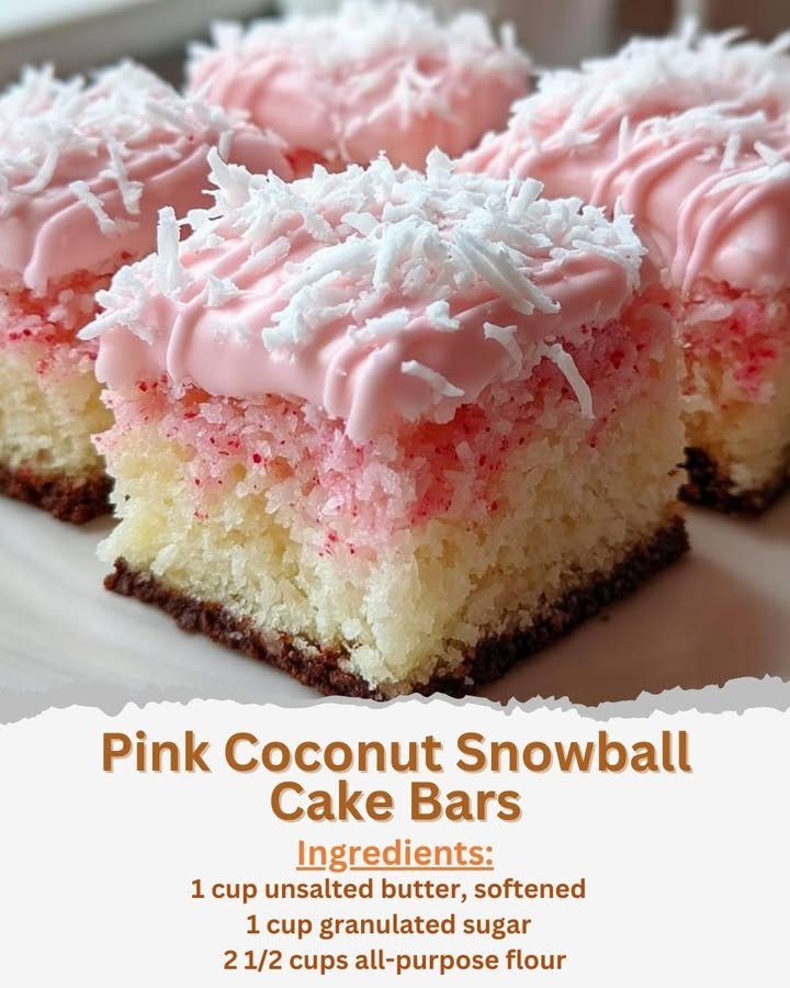 Pink Coconut Snowball Cake Bars