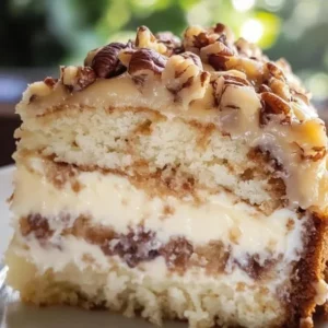 Delicious White German Chocolate Cheesecake Layer Cake with rich chocolate flavors