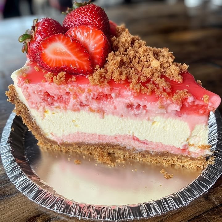 Strawberry Cheesecake with a Crunchy Strawberry Crumb Topping
