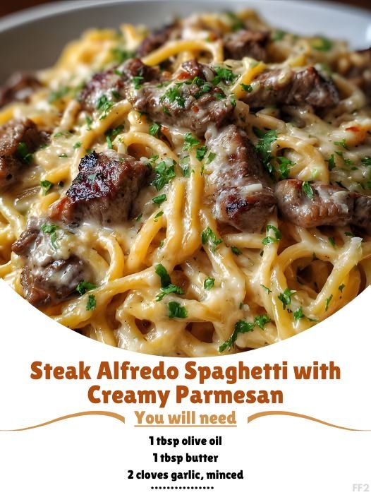 Steak Alfredo Spaghetti with Creamy Parmesan