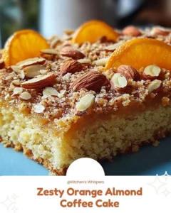 Zesty orange almond coffee cake with a light glaze and almond slivers