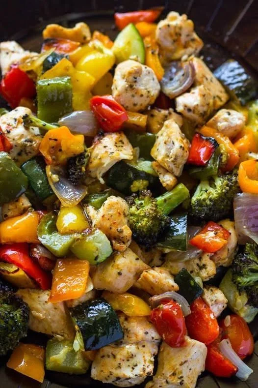Healthy roasted chicken and veggies meal ready in 15 minutes