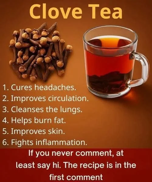 A steaming cup of clove tea surrounded by cloves and herbs for natural healing.