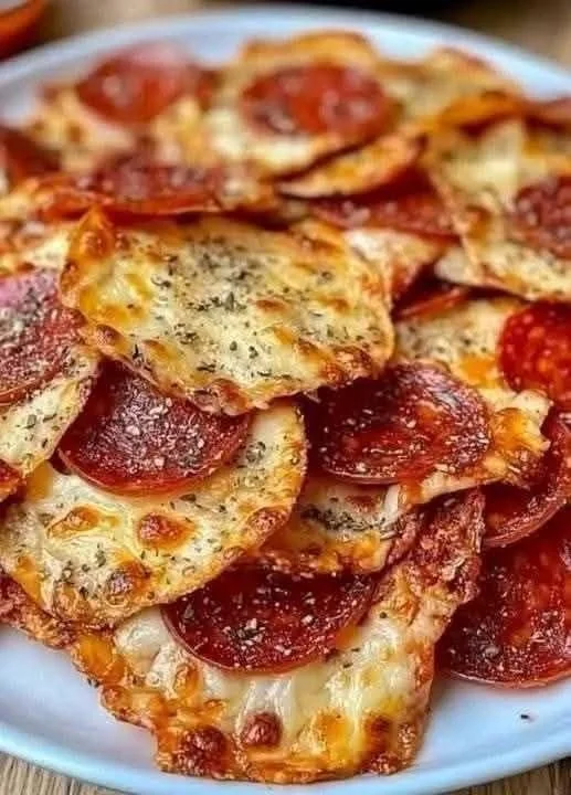 Homemade 2-Ingredient Pizza Chips ready to enjoy as a tasty snack