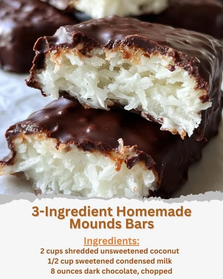 3-ingredient homemade Mounds Bars with chocolate and coconut filling