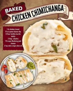 Delicious baked chicken chimichangas ready to serve with toppings.