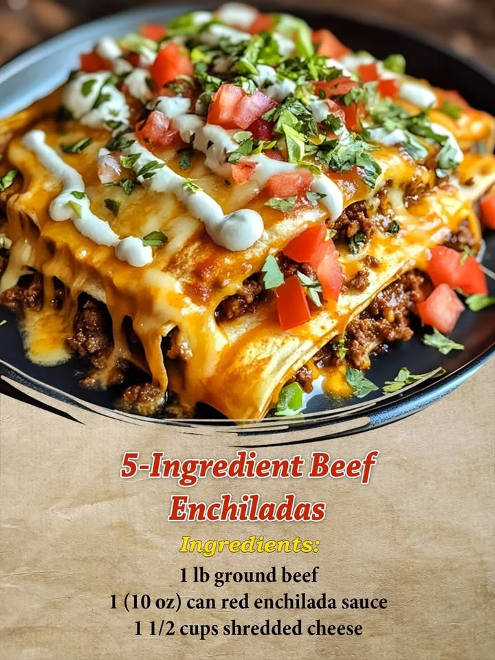 Delicious 5-ingredient beef enchiladas plated with toppings