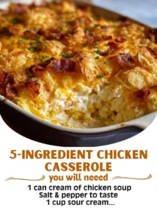 Easy 5-ingredient chicken casserole dish ready to serve.