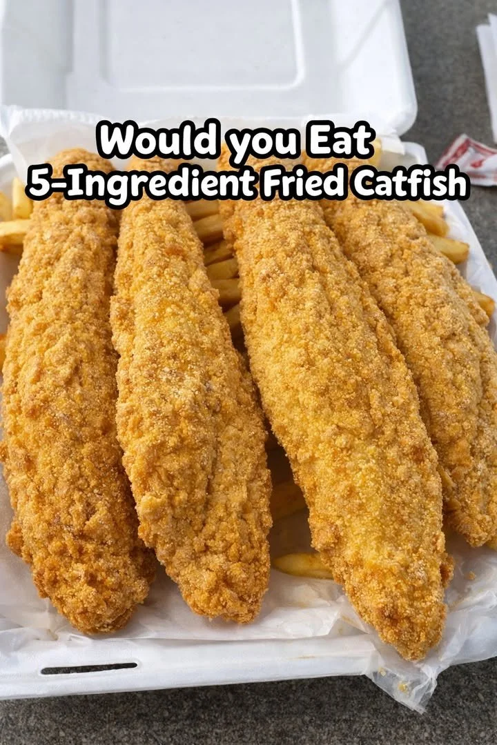 Crispy 5-Ingredient Fried Catfish served with a side of lemon wedges