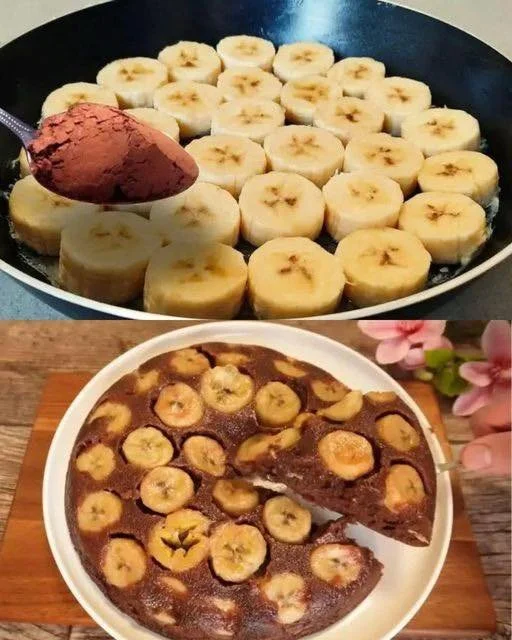 5-minute chocolate banana cake served on a plate with a slice cut out