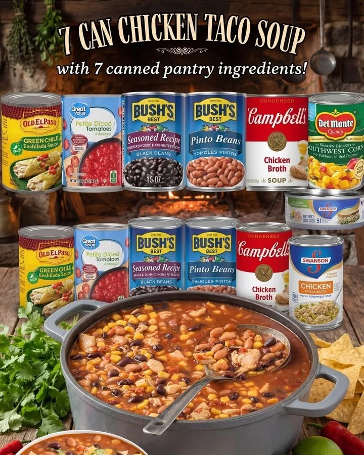 Delicious bowl of 7 Can Chicken Taco Soup with toppings