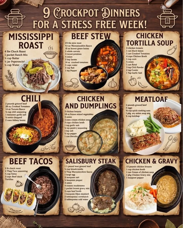 A selection of 9 easy and delicious crockpot dinners for effortless meal prep.