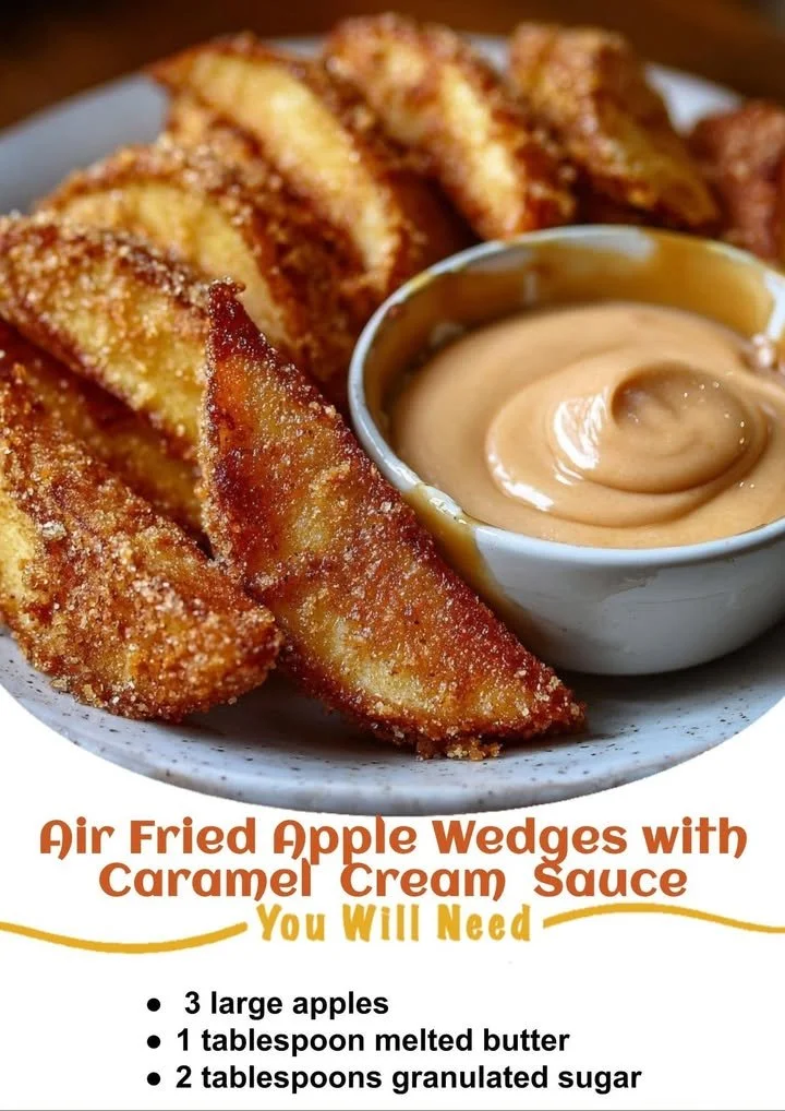 Air Fried Apple Wedges with Caramel Whipped Cream Dipping Sauce