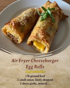 Crispy air fryer cheeseburger egg rolls filled with beef and cheese