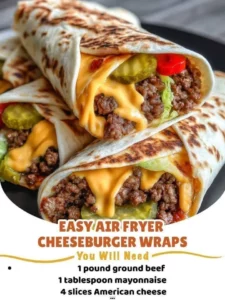 Delicious air fryer cheeseburger wraps served on a plate