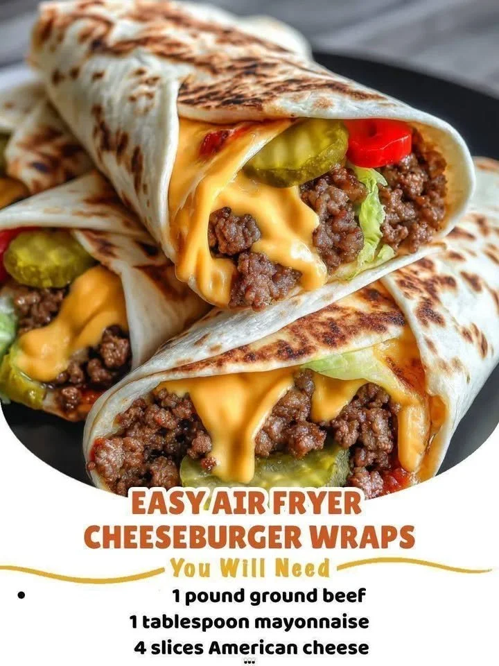 Delicious air fryer cheeseburger wraps served on a plate