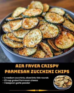 Air Fryer Crispy Parmesan Zucchini Chips served on a plate with dipping sauce