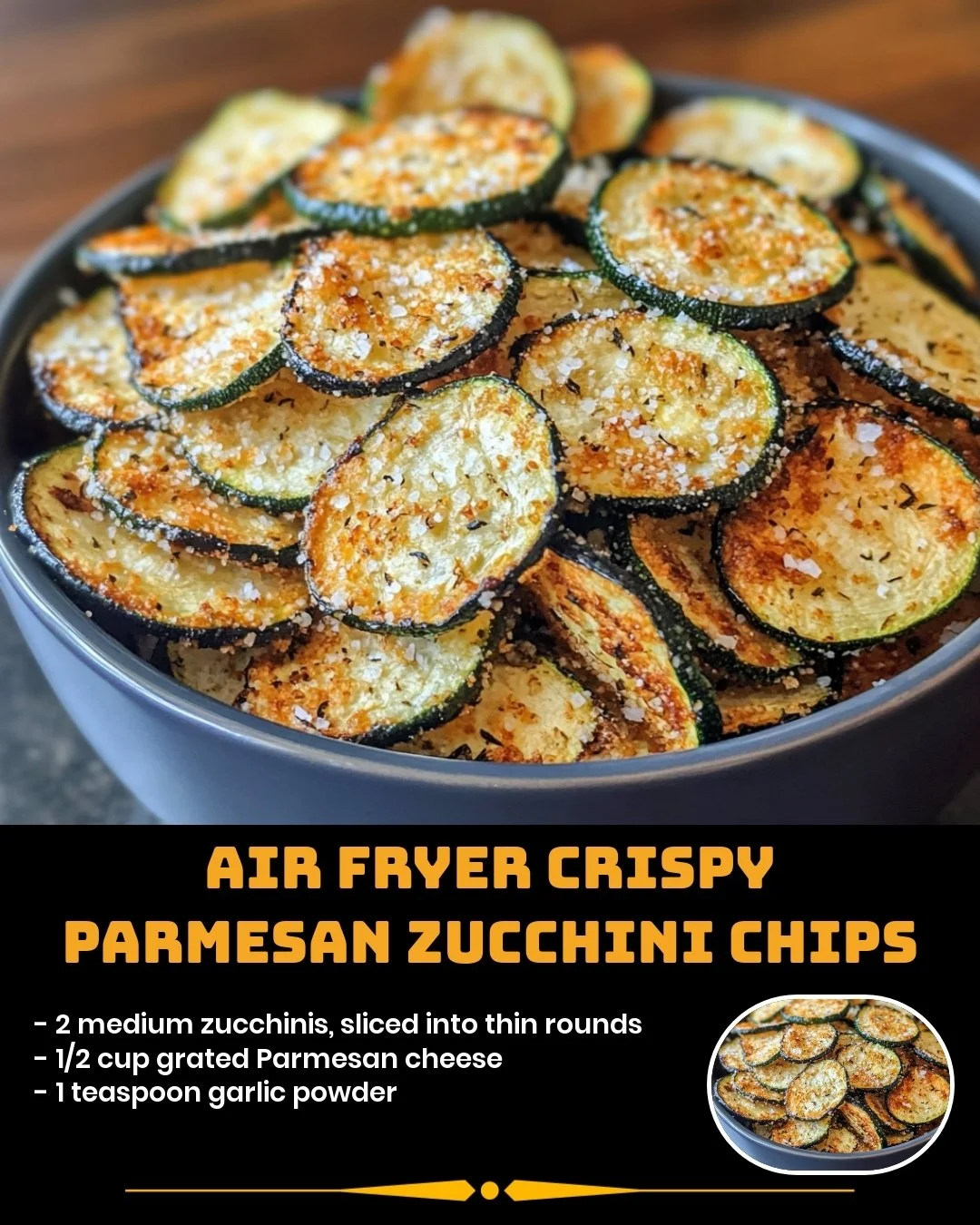 Air Fryer Crispy Parmesan Zucchini Chips served on a plate with dipping sauce