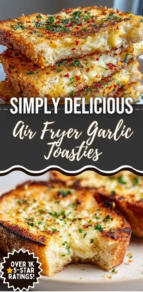 Delicious air fryer garlic toasties topped with cheese and herbs