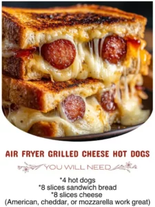 Air fryer grilled cheese hot dogs with melted cheese and crispy bread