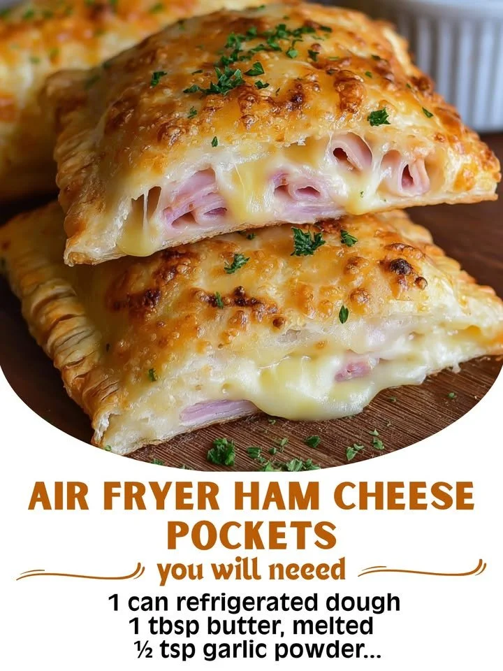 Air Fryer ham and cheese pockets served on a plate