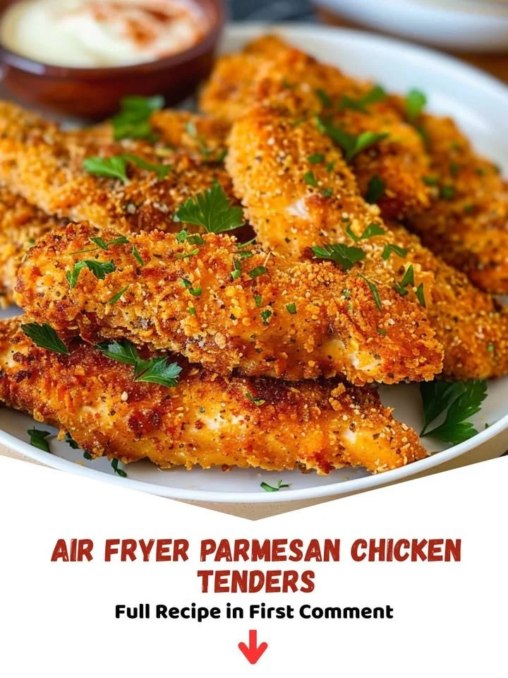 Air Fryer Parmesan Chicken Tenders served with dipping sauce