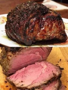 Juicy air fryer roast beef served with sides on a plate