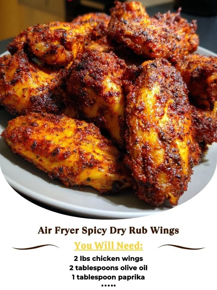 Air Fryer spicy dry rub wings served on a plate with dipping sauce.