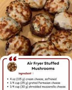 Delicious air fryer stuffed mushrooms topped with herbs and cheese