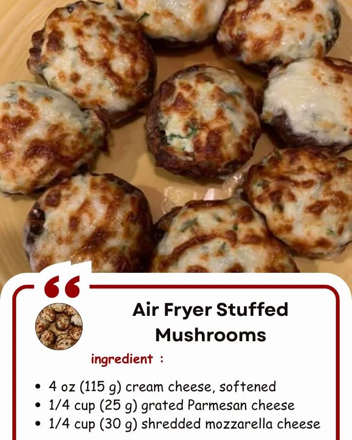 Delicious air fryer stuffed mushrooms topped with herbs and cheese