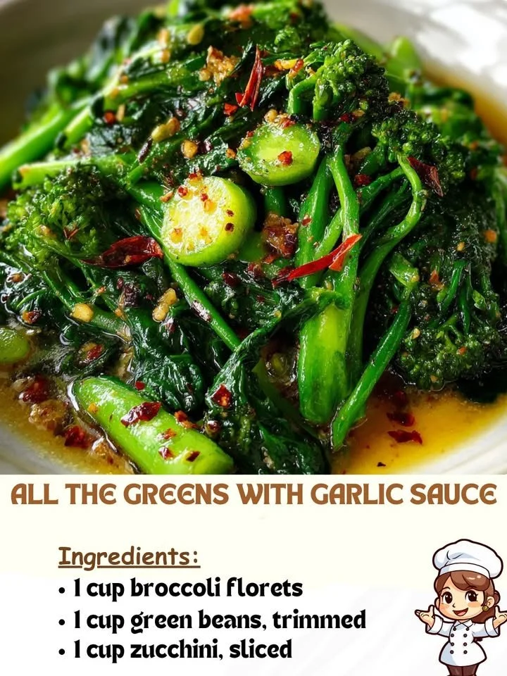 Plate of greens drizzled with garlic sauce, showcasing a healthy side dish.